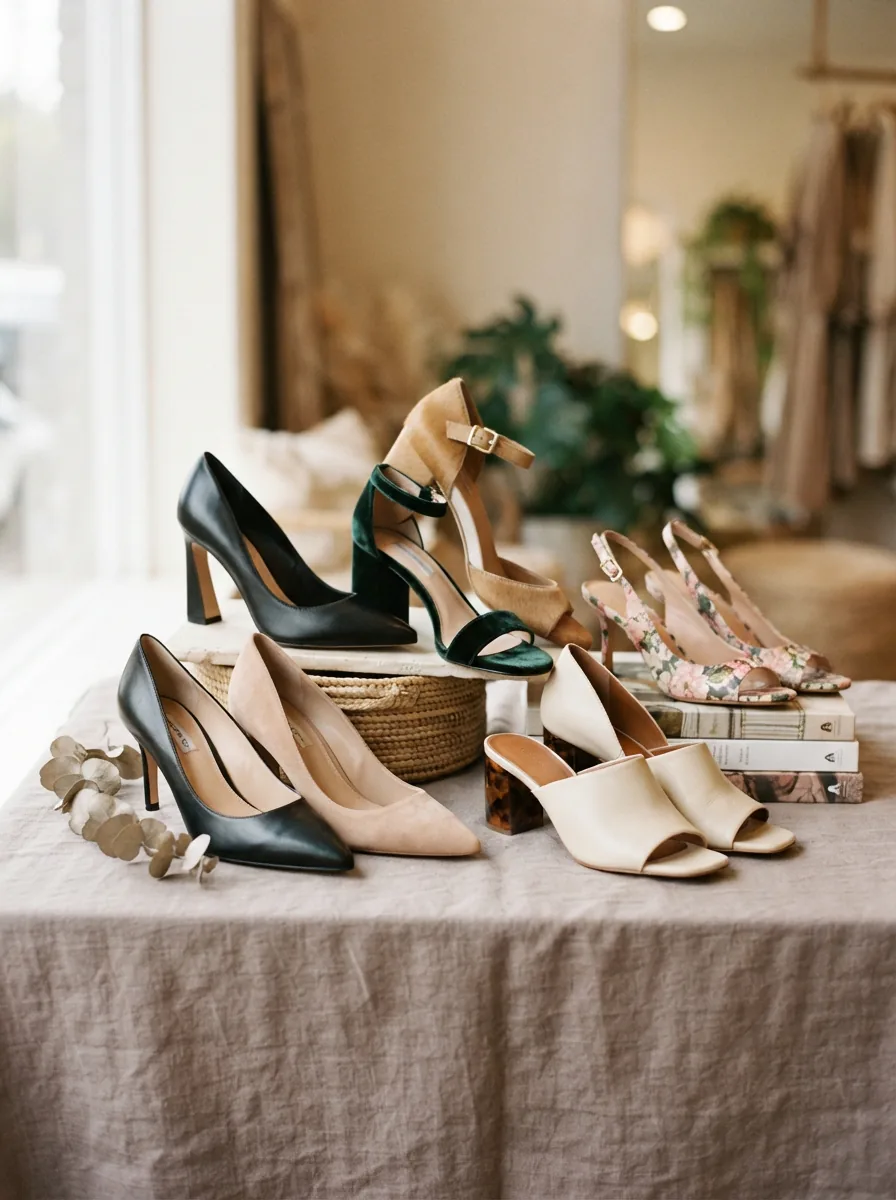 A dynamic hero image showcasing a variety of Louise et Cie heels arranged in an elegant, inviting display.